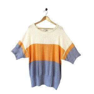 Davi & Dani Top Color Block Cream White Orange Blue Scoop Neck Oversized MEDIUM